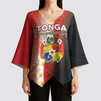 Personalised Tonga Emancipation Day Kimono Sleeve Blouse Tongan Ngatu Pattern With Plumeria