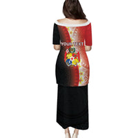 Personalised Tonga Emancipation Day Puletasi Tongan Ngatu Pattern With Plumeria