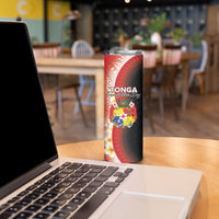 Personalised Tonga Emancipation Day Skinny Tumbler Tongan Ngatu Pattern With Plumeria