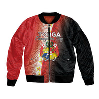 Personalised Tonga Emancipation Day Sleeve Zip Bomber Jacket Tongan Ngatu Pattern With Plumeria