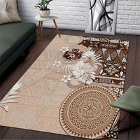 Tonga Ngatu Motifs Area Rug With Coat Of Arms Beige LT05 Beige - Polynesian Pride