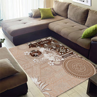 Tonga Ngatu Motifs Area Rug With Coat Of Arms Beige LT05 - Polynesian Pride