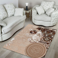 Tonga Ngatu Motifs Area Rug With Coat Of Arms Beige LT05 - Polynesian Pride