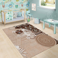 Tonga Ngatu Motifs Area Rug With Coat Of Arms Beige LT05 - Polynesian Pride