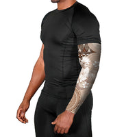 Tonga Ngatu Motifs Arm Sleeves With Coat Of Arms Beige LT05 - Polynesian Pride