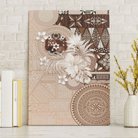 Tonga Ngatu Motifs Canvas Wall Art With Coat Of Arms Beige LT05 Without Frame Beige - Polynesian Pride