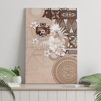 Tonga Ngatu Motifs Canvas Wall Art With Coat Of Arms Beige LT05 - Polynesian Pride