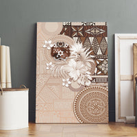 Tonga Ngatu Motifs Canvas Wall Art With Coat Of Arms Beige LT05 - Polynesian Pride