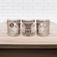 Tonga Ngatu Motifs Ceramic Mug With Coat Of Arms Beige