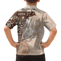 Tonga Ngatu Motifs Family Matching Mermaid Dress and Hawaiian Shirt With Coat Of Arms Beige LT05 - Polynesian Pride