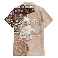 Tonga Ngatu Motifs Family Matching Mermaid Dress and Hawaiian Shirt With Coat Of Arms Beige LT05 - Polynesian Pride
