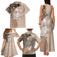 Tonga Ngatu Motifs Family Matching Tank Maxi Dress and Hawaiian Shirt With Coat Of Arms Beige