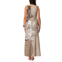 Tonga Ngatu Motifs Family Matching Tank Maxi Dress and Hawaiian Shirt With Coat Of Arms Beige