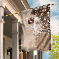 Tonga Ngatu Motifs Garden Flag With Coat Of Arms Beige LT05 House Flag Beige - Polynesian Pride