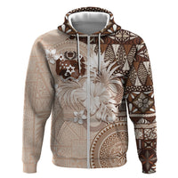 Tonga Ngatu Motifs Hoodie With Coat Of Arms Beige