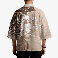 Tonga Ngatu Motifs Kimono With Coat Of Arms Beige