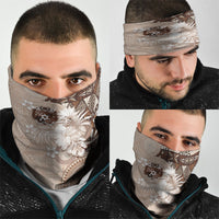 Tonga Ngatu Motifs Neck Gaiter With Coat Of Arms Beige LT05 - Polynesian Pride