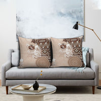 Tonga Ngatu Motifs Pillow Cover With Coat Of Arms Beige
