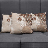 Tonga Ngatu Motifs Pillow Cover With Coat Of Arms Beige