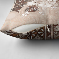 Tonga Ngatu Motifs Pillow Cover With Coat Of Arms Beige