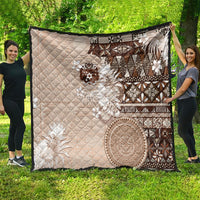 Tonga Ngatu Motifs Quilt With Coat Of Arms Beige