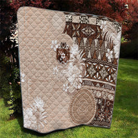 Tonga Ngatu Motifs Quilt With Coat Of Arms Beige