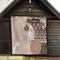 Tonga Ngatu Motifs Quilt With Coat Of Arms Beige