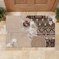 Tonga Ngatu Motifs Rubber Doormat With Coat Of Arms Beige LT05 Beige - Polynesian Pride