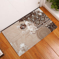 Tonga Ngatu Motifs Rubber Doormat With Coat Of Arms Beige LT05 - Polynesian Pride