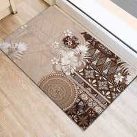 Tonga Ngatu Motifs Rubber Doormat With Coat Of Arms Beige LT05 - Polynesian Pride