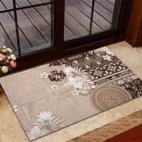 Tonga Ngatu Motifs Rubber Doormat With Coat Of Arms Beige LT05 - Polynesian Pride