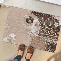 Tonga Ngatu Motifs Rubber Doormat With Coat Of Arms Beige LT05 - Polynesian Pride