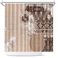 Tonga Ngatu Motifs Shower Curtain With Coat Of Arms Beige