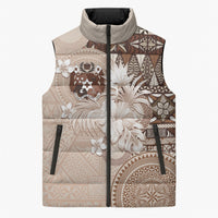 Tonga Ngatu Motifs Sleeveless Puffer Jacket With Coat Of Arms Beige