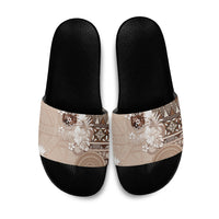 Tonga Ngatu Motifs Slide Sandals With Coat Of Arms Beige