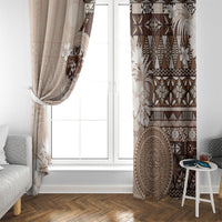 Tonga Ngatu Motifs Window Curtain With Coat Of Arms Beige