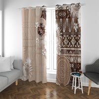 Tonga Ngatu Motifs Window Curtain With Coat Of Arms Beige