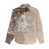 Tonga Ngatu Motifs Women Casual Shirt With Coat Of Arms Beige LT05 - Polynesian Pride