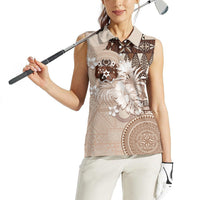 Tonga Ngatu Motifs Women Sleeveless Polo Shirt With Coat Of Arms Beige