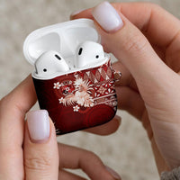 Tonga Ngatu Motifs AirPods Case With Coat Of Arms Red LT05 - Polynesian Pride