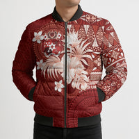 Tonga Ngatu Motifs Bomber Puffer Jacket With Coat Of Arms Red