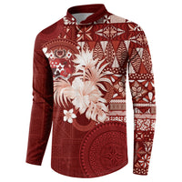 Tonga Ngatu Motifs Button Sweatshirt With Coat Of Arms Red