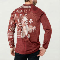 Tonga Ngatu Motifs Button Sweatshirt With Coat Of Arms Red