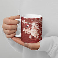 Tonga Ngatu Motifs Ceramic Mug With Coat Of Arms Red