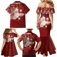 Tonga Ngatu Motifs Family Matching Mermaid Dress and Hawaiian Shirt With Coat Of Arms Red