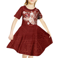 Tonga Ngatu Motifs Kid Short Sleeve Dress With Coat Of Arms Red