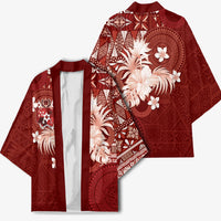 Tonga Ngatu Motifs Kimono With Coat Of Arms Red