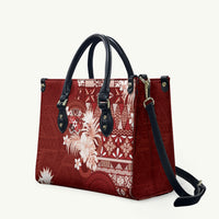 Tonga Ngatu Motifs Leather Bag With Coat Of Arms Red