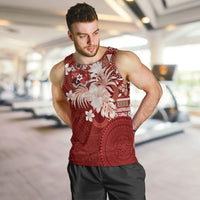 Tonga Ngatu Motifs Men Tank Top With Coat Of Arms Red LT05 Red - Polynesian Pride