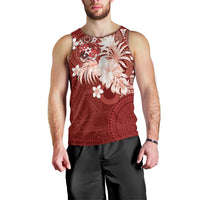 Tonga Ngatu Motifs Men Tank Top With Coat Of Arms Red LT05 - Polynesian Pride